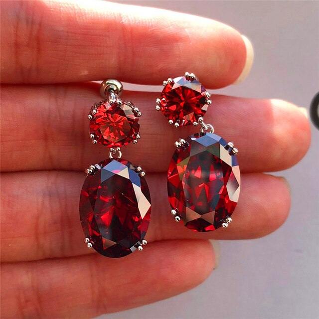 Gold-Plated Oval Earrings | Elegant Women's Jewellery-Red-State of Style
