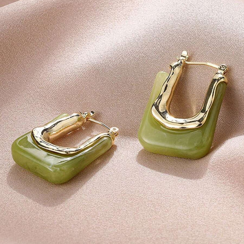 Gold Vintage Earrings with Green Enamel - Celia-State of Style