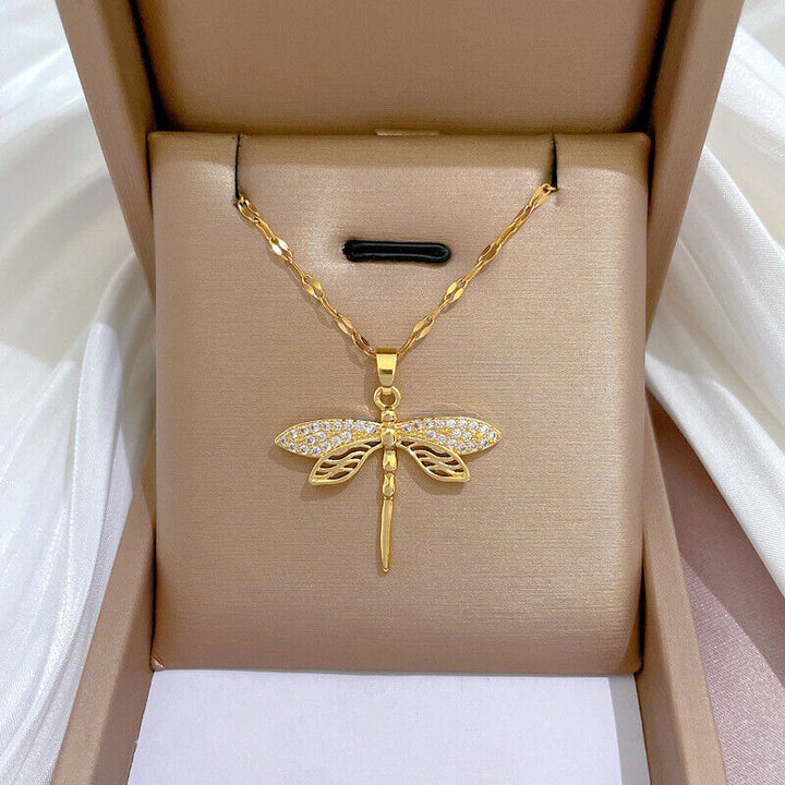 Golden Dragonfly Necklace | Delicate Jewellery for Women-State of Style