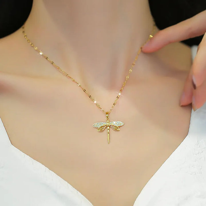 Golden Dragonfly Necklace | Delicate Jewellery for Women-State of Style