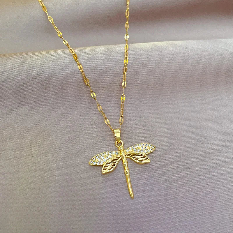 Golden Dragonfly Necklace | Delicate Jewellery for Women-State of Style
