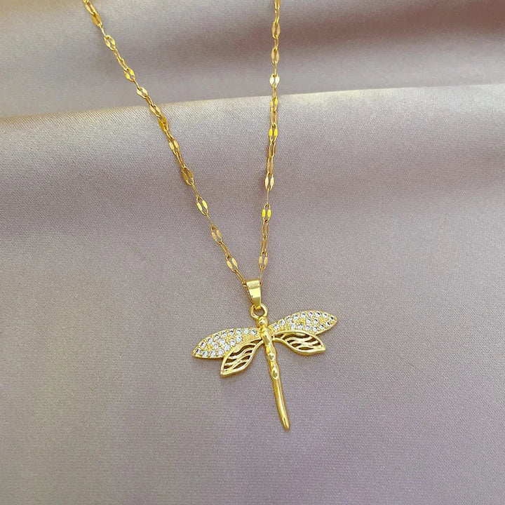 Golden Dragonfly Necklace | Delicate Jewellery for Women-State of Style