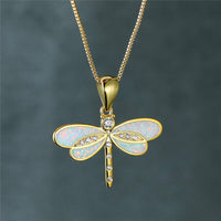 Golden Dragonfly Necklace with Opal - Isolde-White-State of Style
