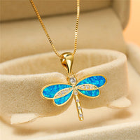 Golden Dragonfly Necklace with Opal - Isolde-White-State of Style