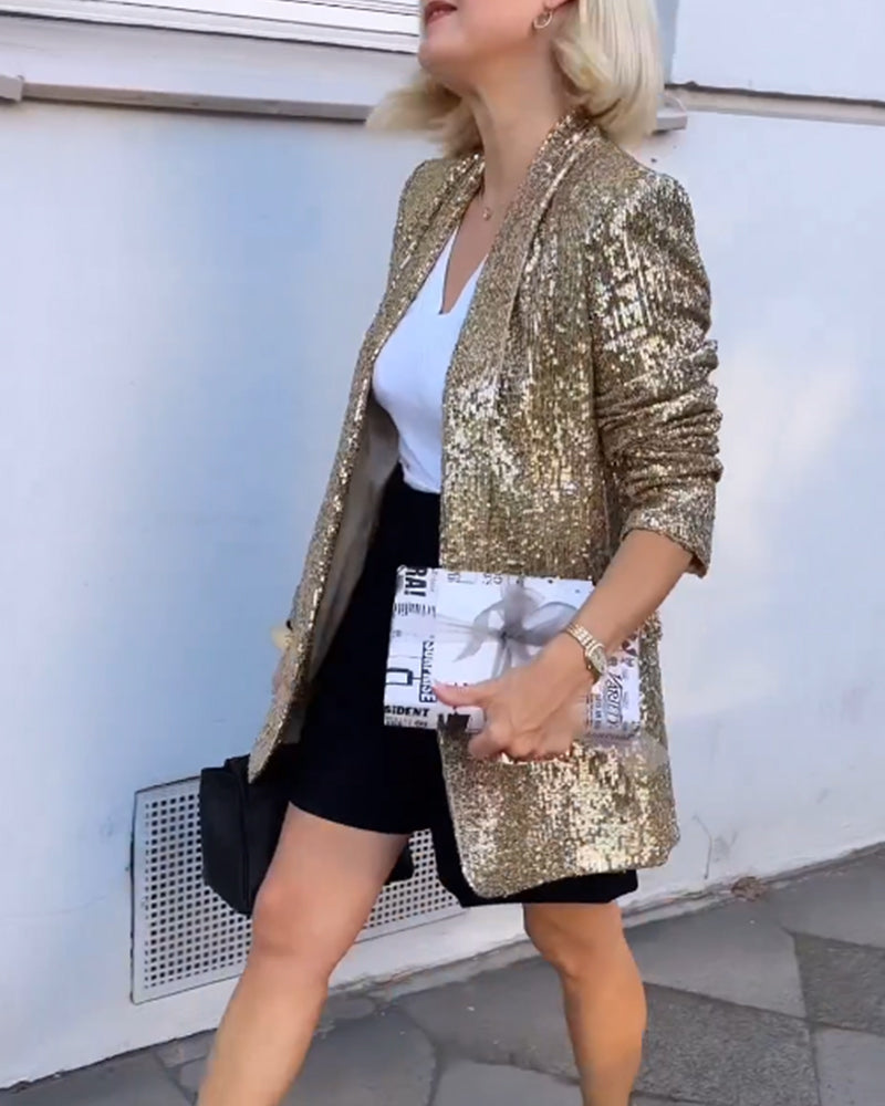Golden Glitter Jacket with Sequins - Rosamund-Gold-S-State of Style