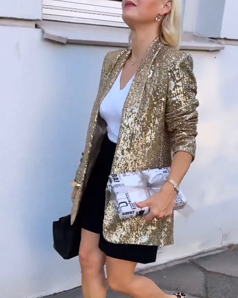 Golden Glitter Jacket with Sequins - Rosamund-Gold-S-State of Style