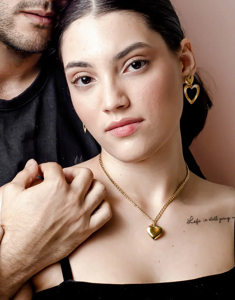 Golden Heart Duo Earrings | Plated Studs-Gold-State of Style