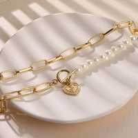 Golden Heart Necklace with Pearl Accents – Veerle-State of Style
