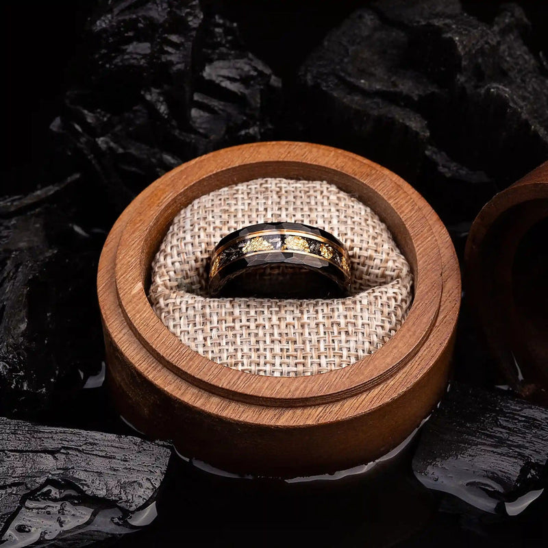 Golden Leaf and Black Meteorite Tungsten Ring - Orion-49mm-State of Style