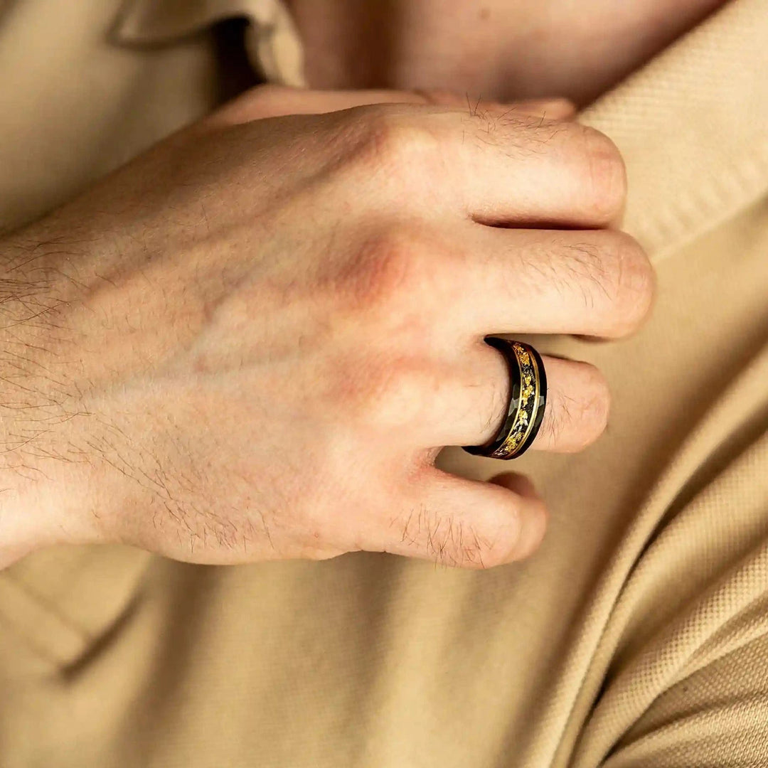 Golden Leaf and Black Meteorite Tungsten Ring - Orion-49mm-State of Style