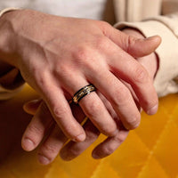 Golden Leaf and Black Meteorite Tungsten Ring - Orion-49mm-State of Style