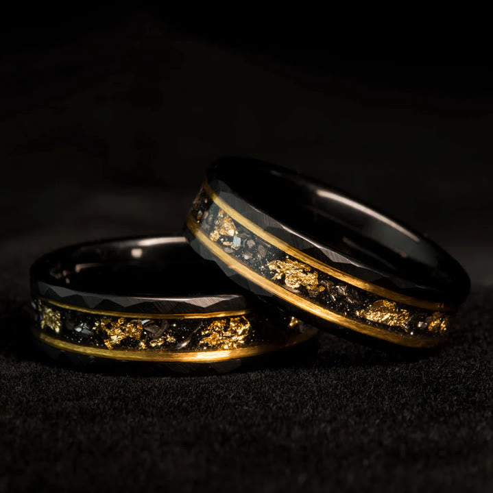 Golden Leaf and Black Meteorite Tungsten Ring - Orion-49mm-State of Style