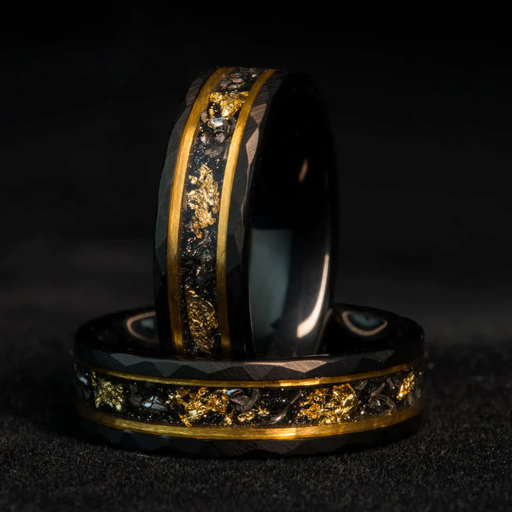 Golden Leaf and Black Meteorite Tungsten Ring - Orion-49mm-State of Style