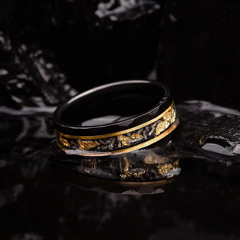 Golden Leaf and Black Meteorite Tungsten Ring - Orion-49mm-State of Style