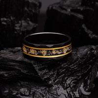 Golden Leaf and Black Meteorite Tungsten Ring - Orion-49mm-State of Style