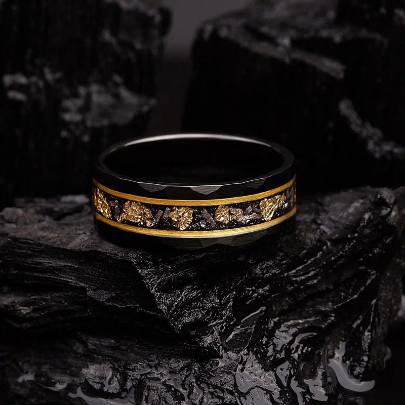 Golden Leaf and Black Meteorite Tungsten Ring - Orion-49mm-State of Style