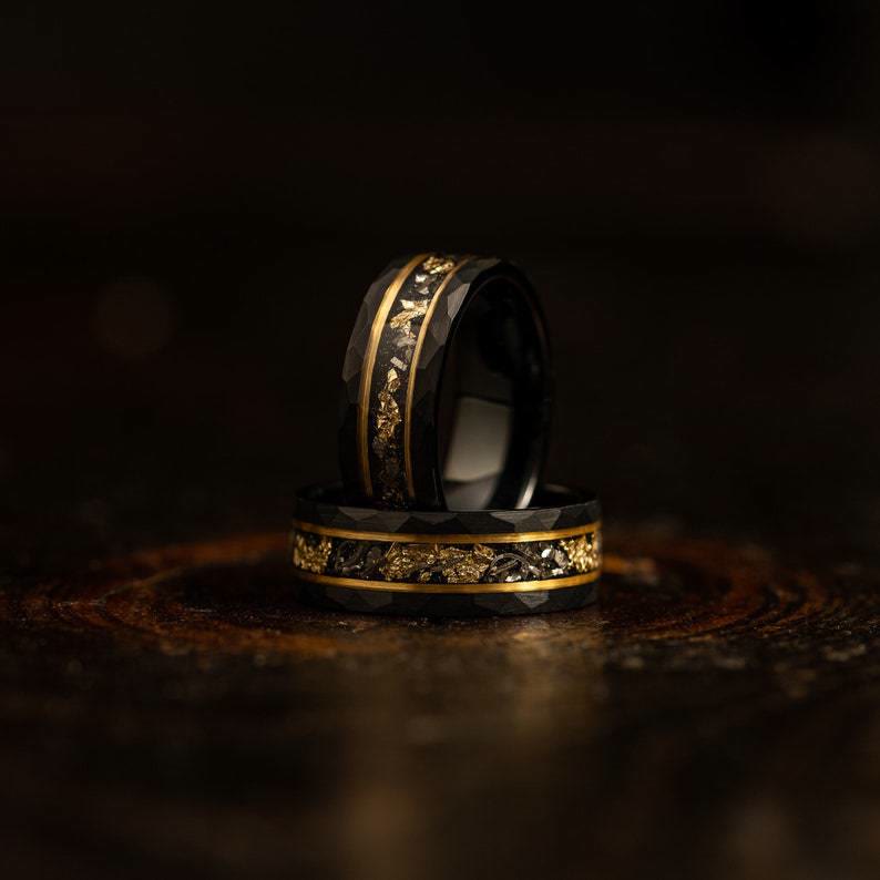 Golden Leaf and Black Meteorite Tungsten Ring - Orion-49mm-State of Style