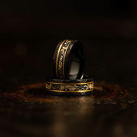 Golden Leaf and Black Meteorite Tungsten Ring - Orion-49mm-State of Style
