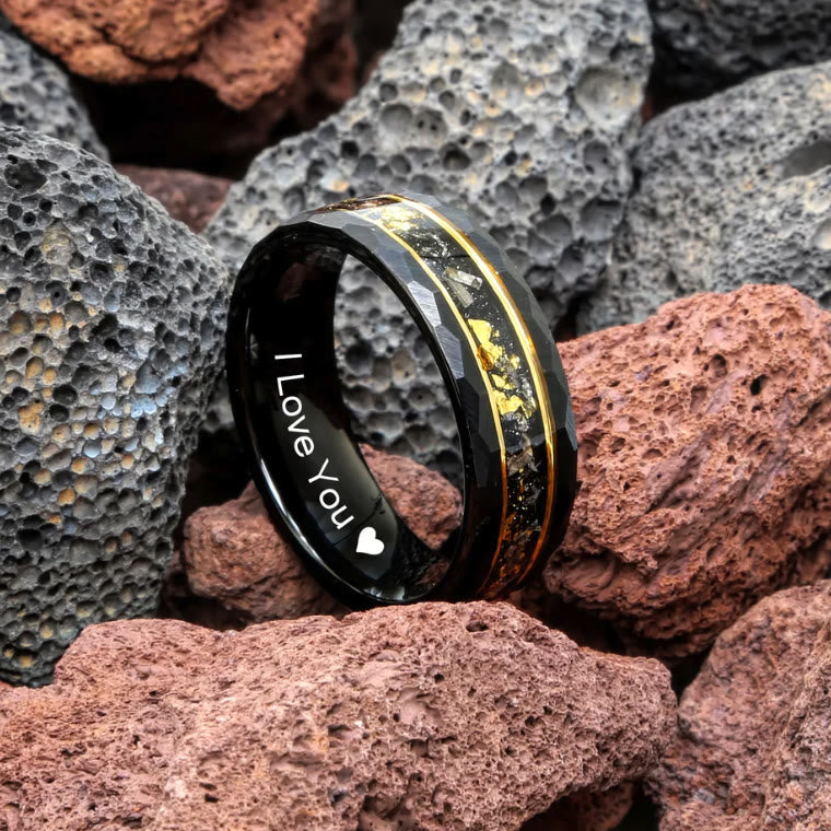 Golden Leaf and Black Meteorite Tungsten Ring - Orion-49mm-State of Style