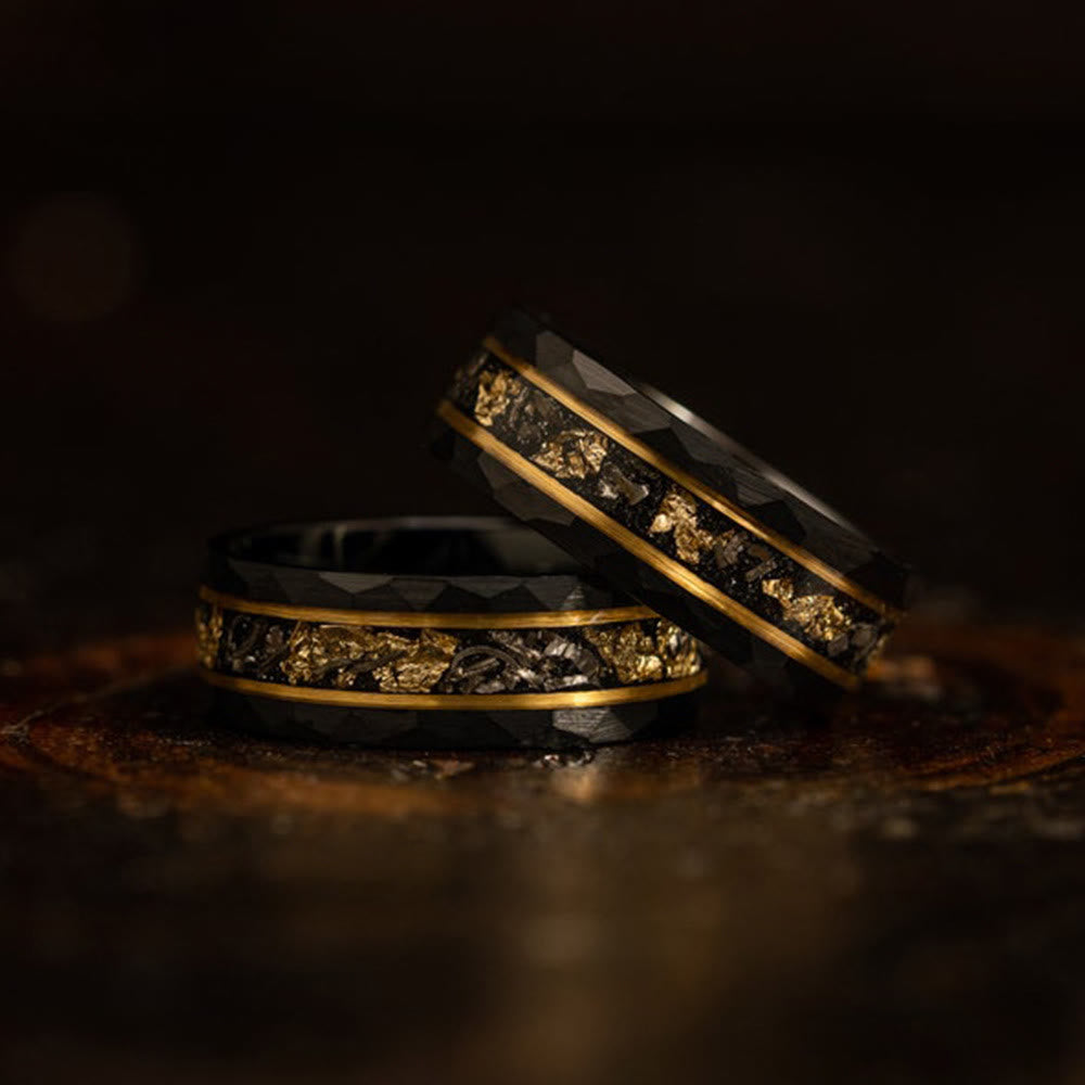 Golden Leaf and Black Meteorite Tungsten Ring - Orion-49mm-State of Style