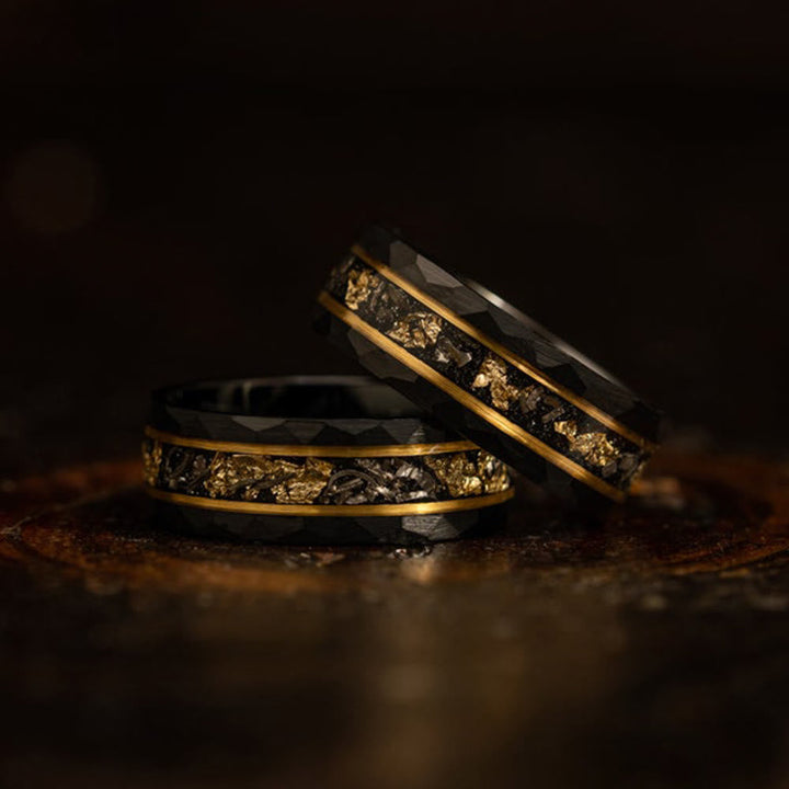 Golden Leaf and Black Meteorite Tungsten Ring - Orion-49mm-State of Style
