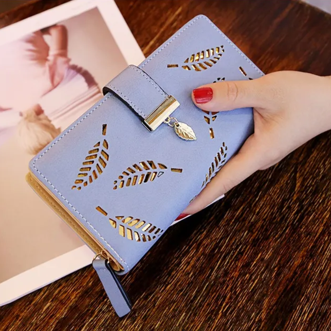 Golden Leaf PU Leather Wallet-Blue-Long Wallet-State of Style