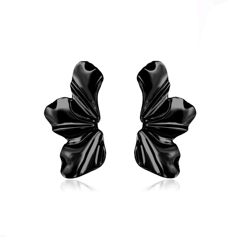 Golden Petal Stud Earrings | Elegant Floral Design-BLACK-State of Style