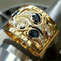 Golden Ring with Blue Vintage Crystals - Elara-6-State of Style
