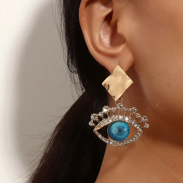 Golden Vintage Earrings with Evil Eye - Nerina-State of Style
