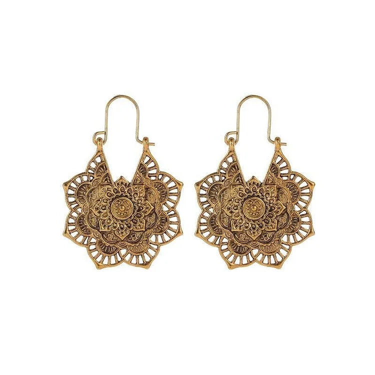Gold/Silver Lotus Mandala Earrings - Isolde-Vintage Gold-State of Style