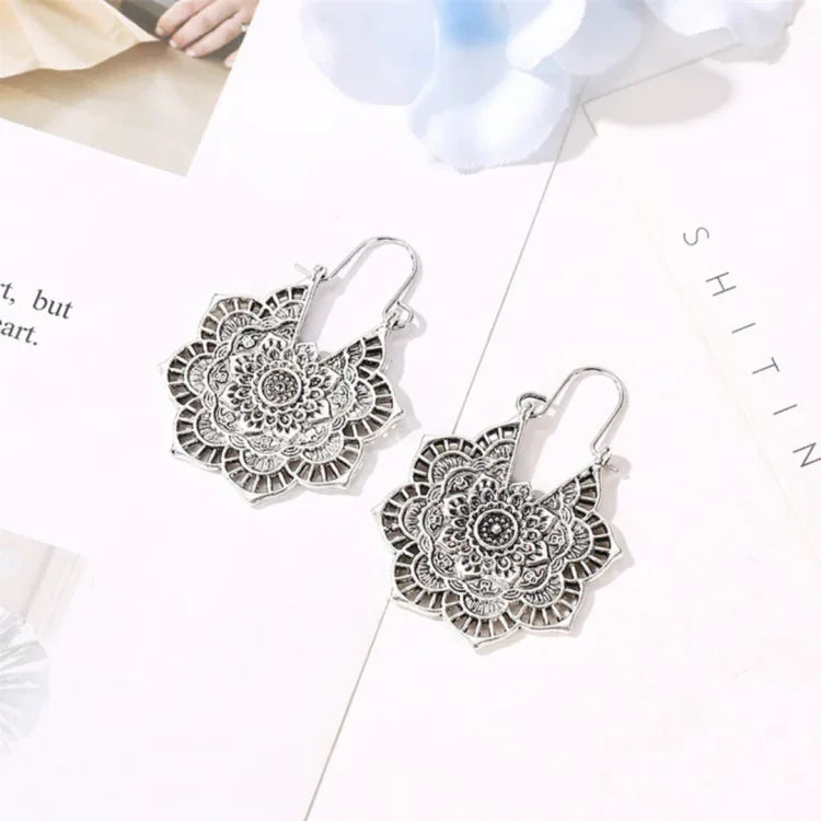 Gold/Silver Lotus Mandala Earrings - Isolde-Vintage Silver-State of Style