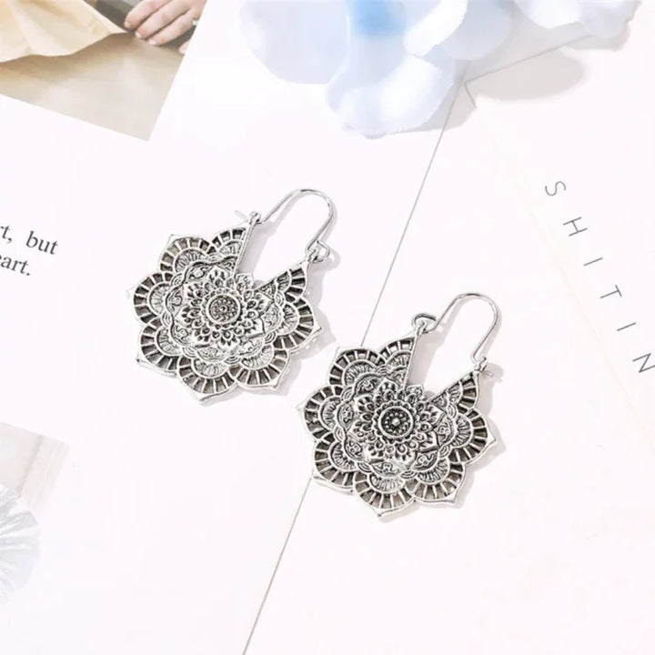 Gold/Silver Lotus Mandala Earrings - Isolde-Vintage Silver-State of Style