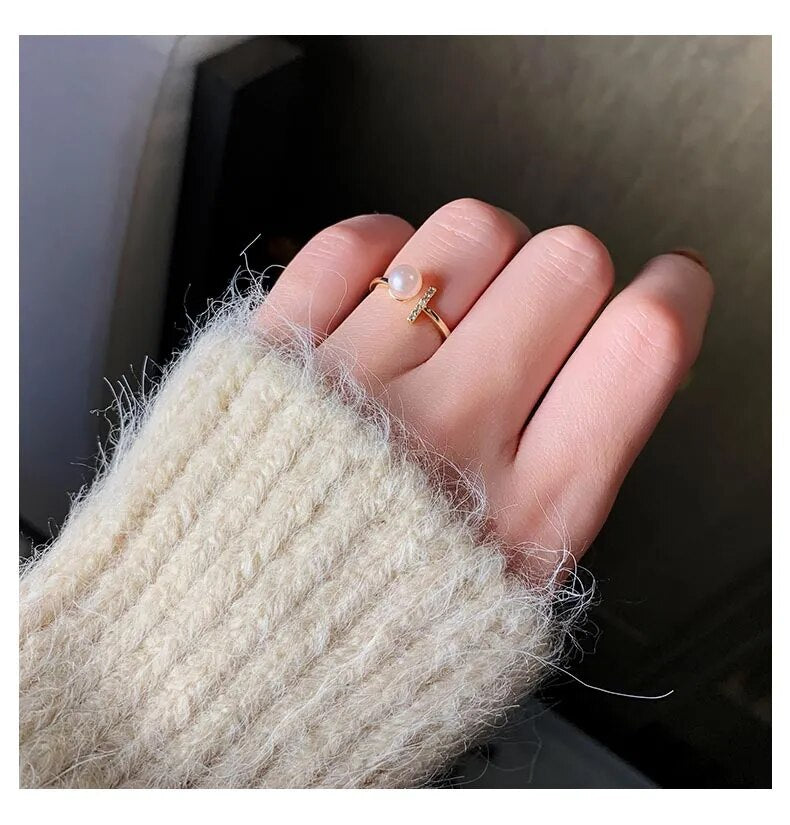 Gothic Open T-Shaped Pearl Ring | Adjustable Design-State of Style