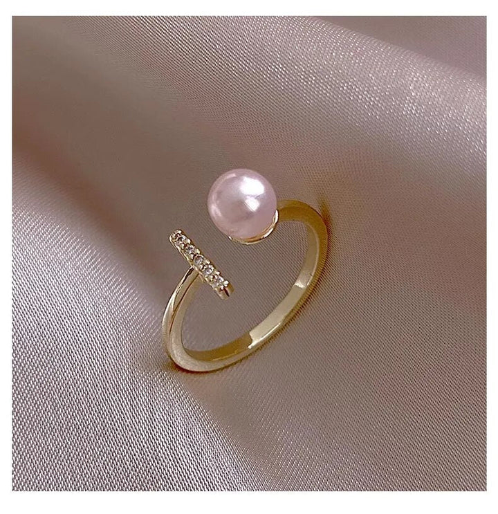 Gothic Open T-Shaped Pearl Ring | Adjustable Design-State of Style