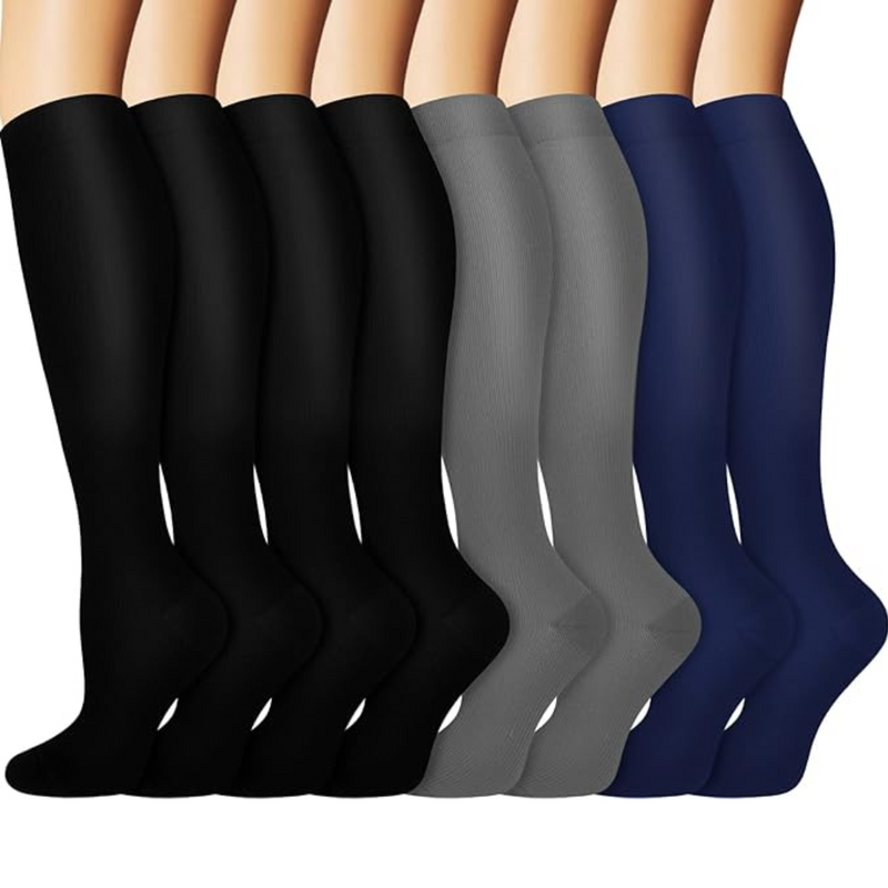 Gradual Compression Copper Socks 15-20mmHg (8 Pairs) - StepRelief-4 Black - 2 Grey - 2 Navy blue-S-M-State of Style