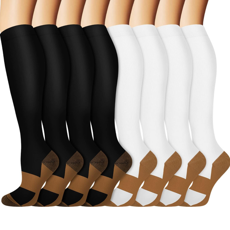 Gradual Compression Copper Socks 15-20mmHg (8 Pairs) - StepRelief-4 Black - 4 White-S-M-State of Style
