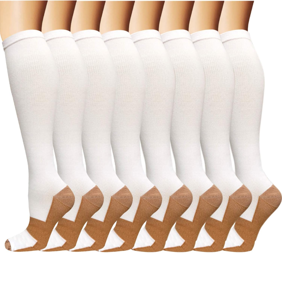 Gradual Compression Copper Socks 15-20mmHg (8 Pairs) - StepRelief-White 1-S-M-State of Style