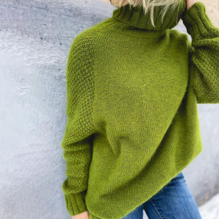 Grass Green Oversized Knitted Women's Turtleneck Sweater - Nora-S-State of Style