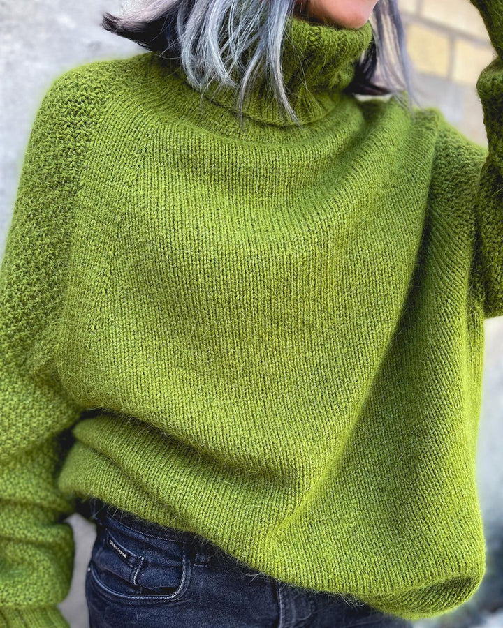 Grass Green Oversized Knitted Women's Turtleneck Sweater - Nora-S-State of Style