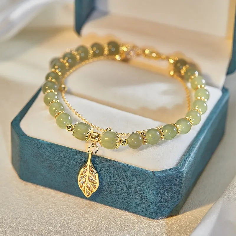 Green Jade Leaf Adjustable Bracelet | Natural Stone-State of Style