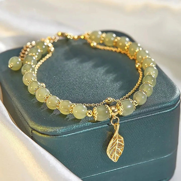 Green Jade Leaf Adjustable Bracelet | Natural Stone-State of Style