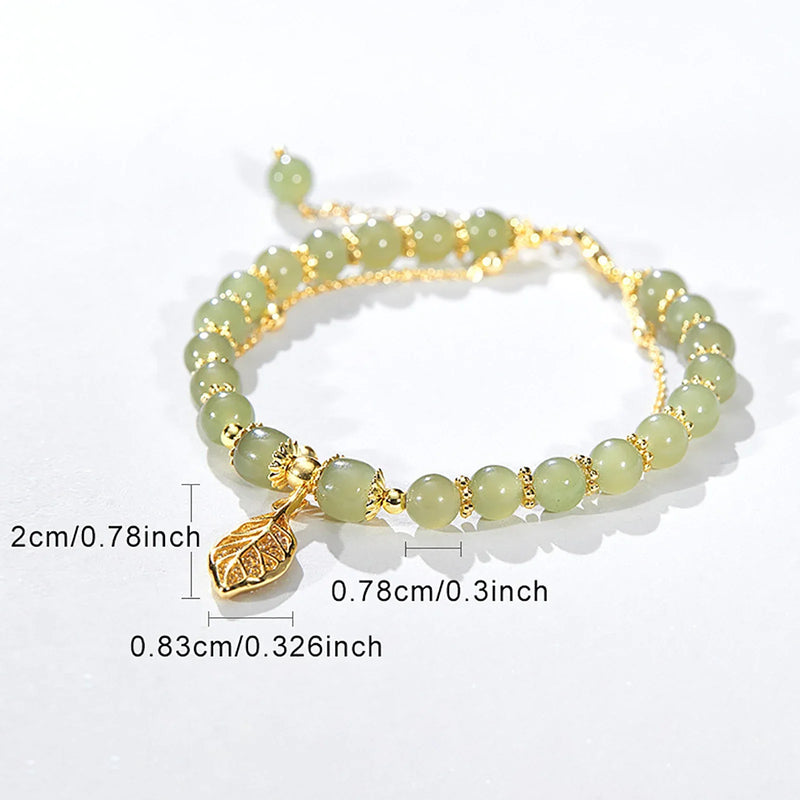 Green Jade Leaf Adjustable Bracelet | Natural Stone-State of Style
