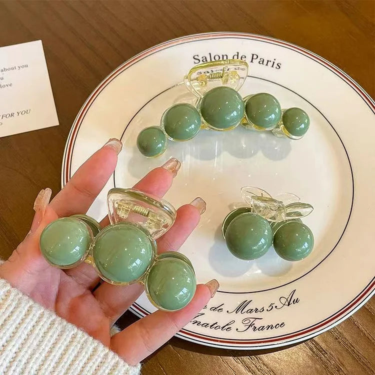 Green Pearl Hair Clip - Liana-Medium (3 Pearls)-State of Style