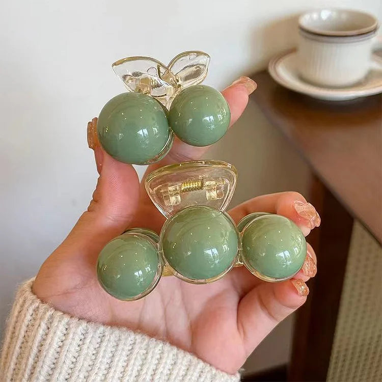 Green Pearl Hair Clip - Liana-Small (2 Pearls)-State of Style