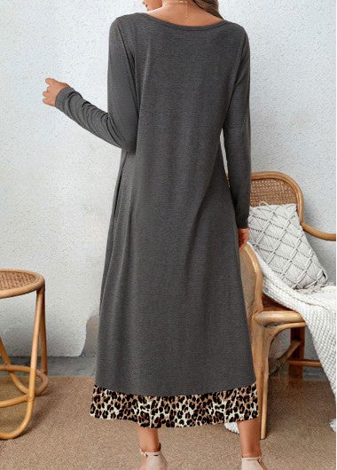 Grey Leopard Print A-line Dress - Hazel-S-State of Style