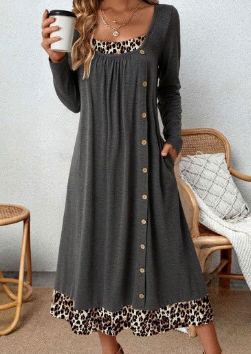 Grey Leopard Print A-line Dress - Hazel-S-State of Style