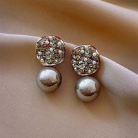 Grey/Taupe Luxury Crystal Pearl Earrings - Eloria