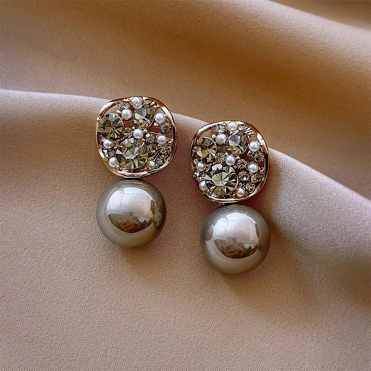 Grey/Taupe Luxury Crystal Pearl Earrings - Eloria