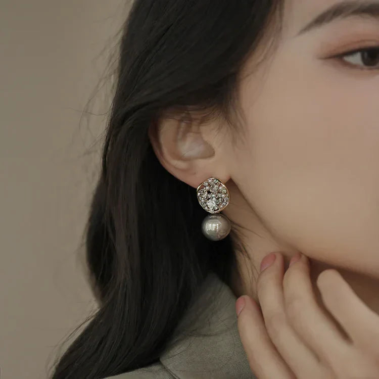 Grey/Taupe Luxury Crystal Pearl Earrings - Eloria-Grey-State of Style