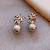 Grey/Taupe Luxury Crystal Pearl Earrings - Eloria-Taupe-State of Style